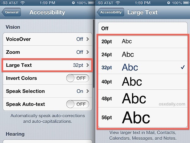Изменение размера шрифта электронной почты в приложении Mail для iOS