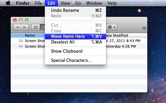 Вырезать и вставлять файлы в Mac OS X