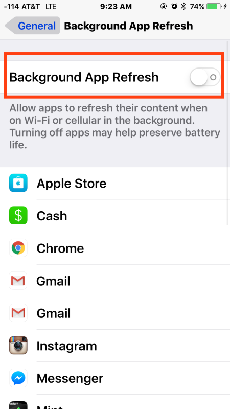 Отключите фоновое обновление приложения для помощи в сохранении сотовых данных на iPhone