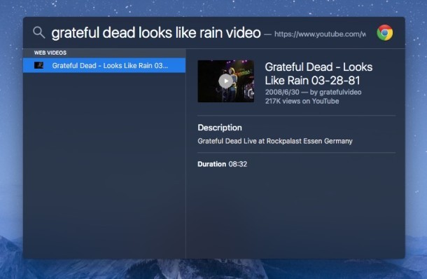 Поиск определенного музыкального видео или веб-видео с помощью Spotlight на Mac