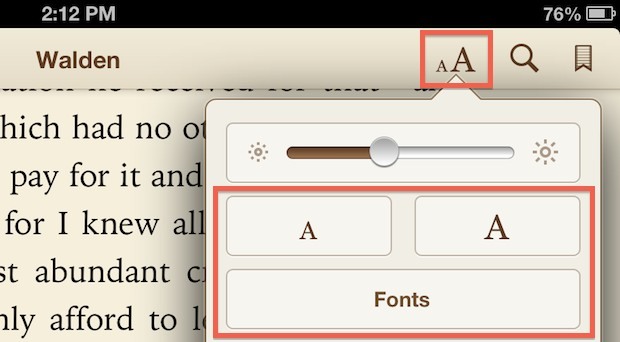 Изменение размеров шрифта и текста в iBooks