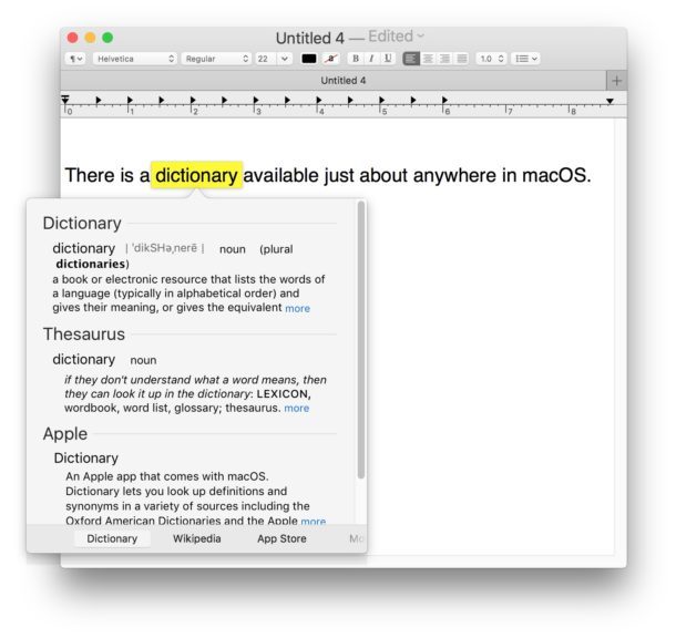 Мгновенный поиск в Mac OS для словаря и Wikipedia