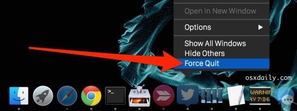 Force закройте приложение Mac из значка док-станции с помощью модификатора ключа Option