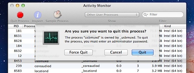 Force Quit Mac Apps из монитора активности