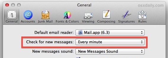 Измените, как часто Mail проверяет наличие новых сообщений