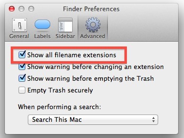 Показать расширения файлов в Mac OS X