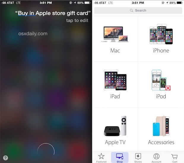 Купить подарочные карты Apple Store у Siri тоже, вроде