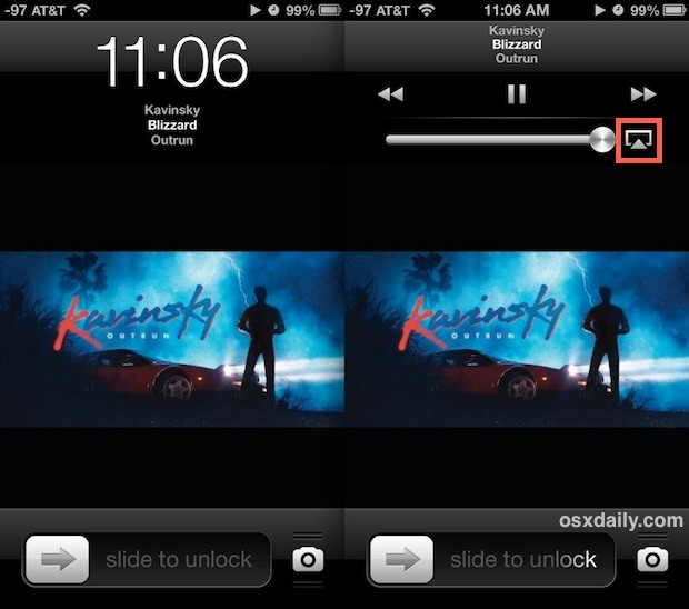 Блокировка экрана Элементы управления AirPlay на iPhone