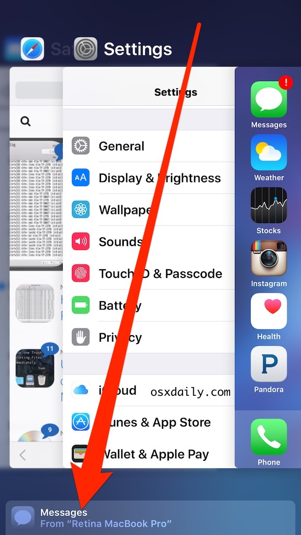 Передача с быстрым доступом из экрана многозадачности iOS