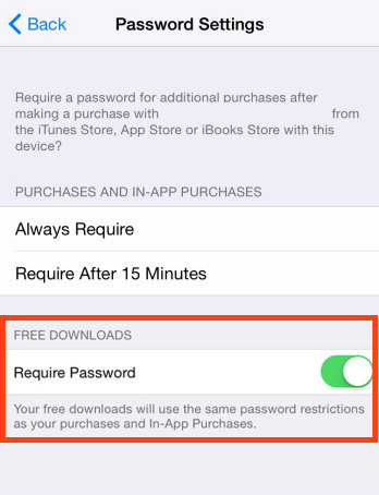 Требовать пароль для бесплатных загрузок в iOS