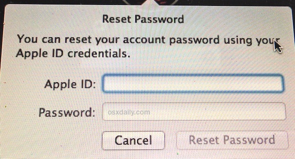 Сбросьте пароль в Mac OS X с помощью Apple ID
