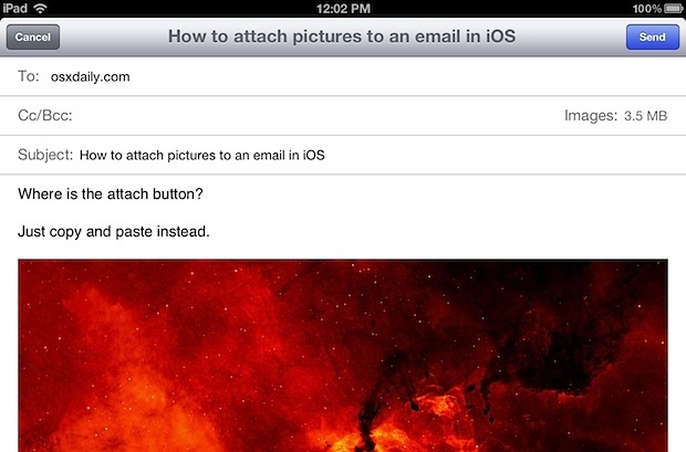 Прикрепить фотографию к почте на iPhone, iPad или iPod touch.