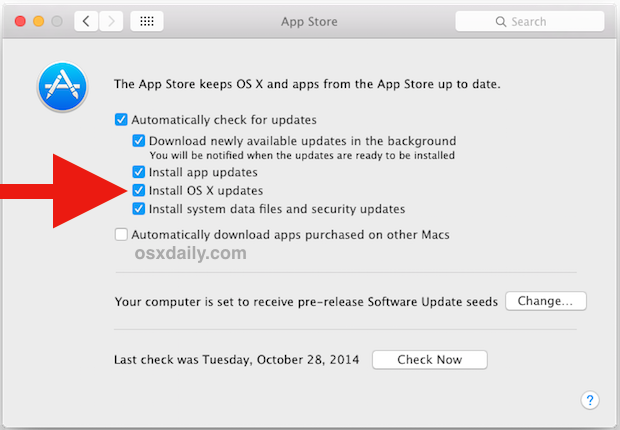 Автоматическое обновление ОС OS X для Mac