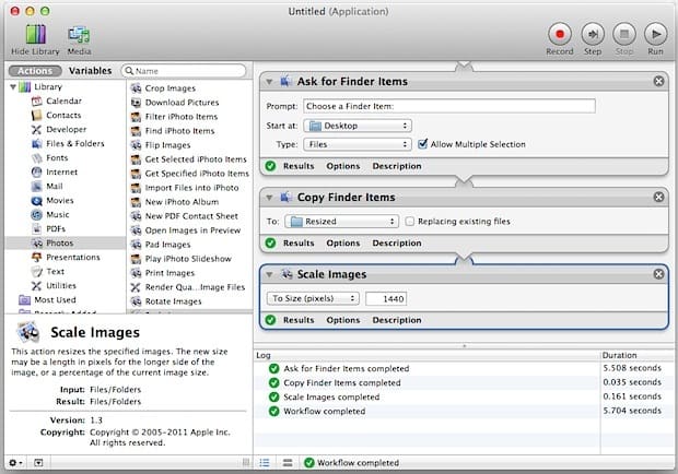 Пакетное изменение размера изображений с помощью Automator в Mac OS X