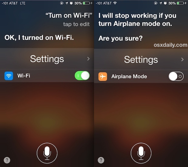 Переключить системные настройки в iOS с помощью Siri