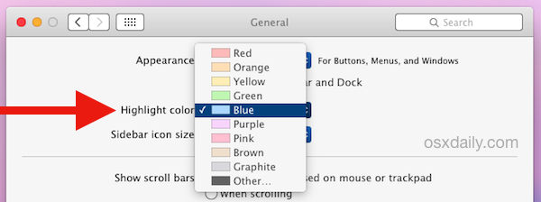 Выделите параметры цвета в Mac OS X