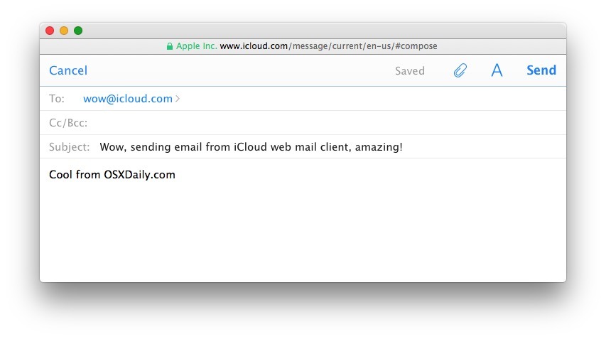 Составление электронной почты в электронной почте iCloud
