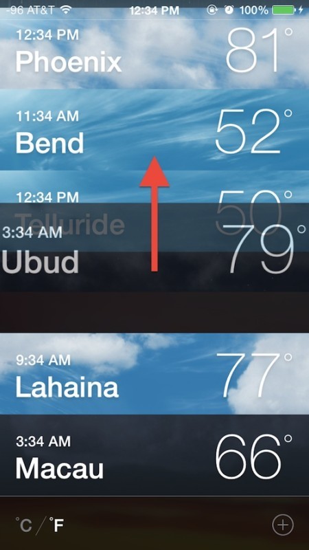 Отрегулируйте расположение местоположений списка погоды в iOS