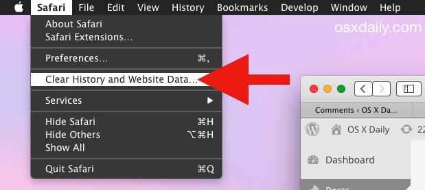 Safari Очистить историю и данные веб-сайта в Mac OS X