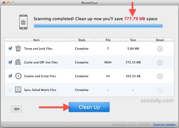 Очистите временные файлы на iPhone, чтобы освободить место для хранения