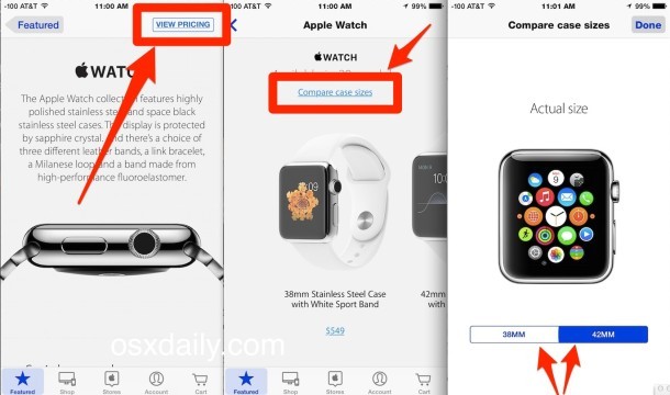 Как сравнить размеры Apple Watch с приложением Apple Store Apple