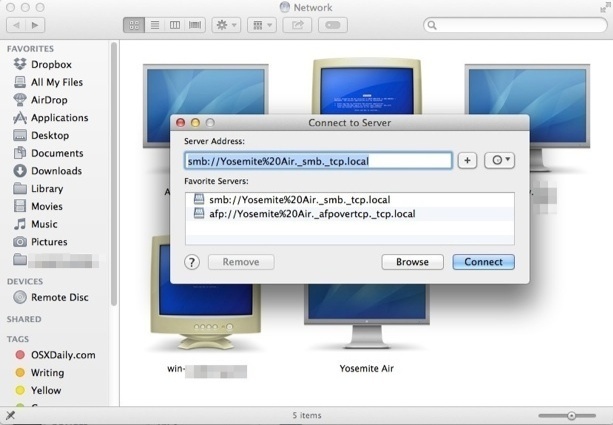 Подключение к серверу OS X Избранное