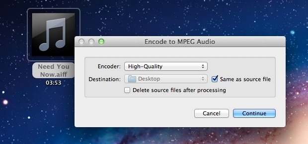 Преобразование аудио в M4A в Mac OS X