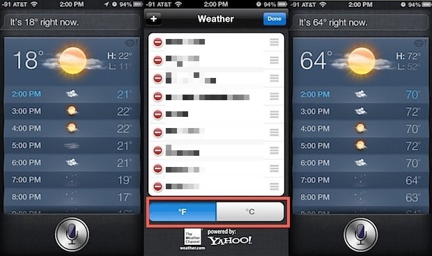 Изменение температурной шкалы на iPhone