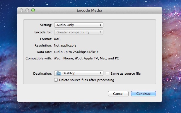 Преобразование аудио в видео в Mac OS X Lion