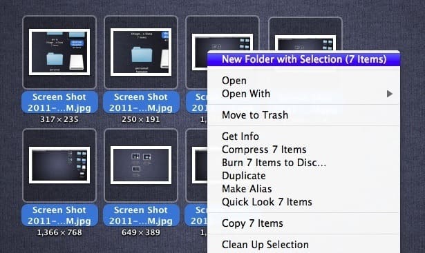 Новая папка из выбранных элементов в Mac OS X Lion