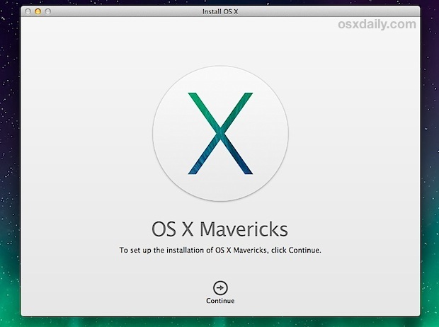 Экран установки OS X Mavericks