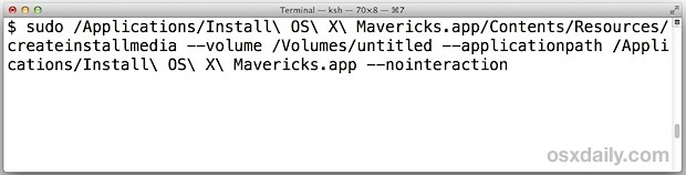 Команда терминала для установки установщика OS X Mavericks