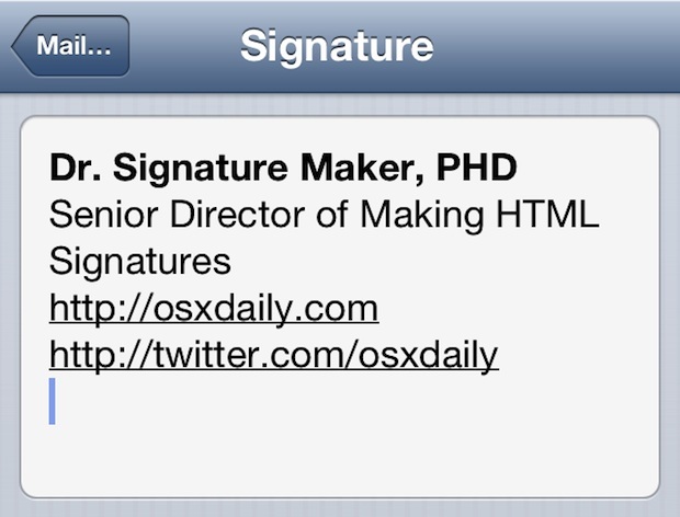 Подпись HTML в приложении iOS Mail