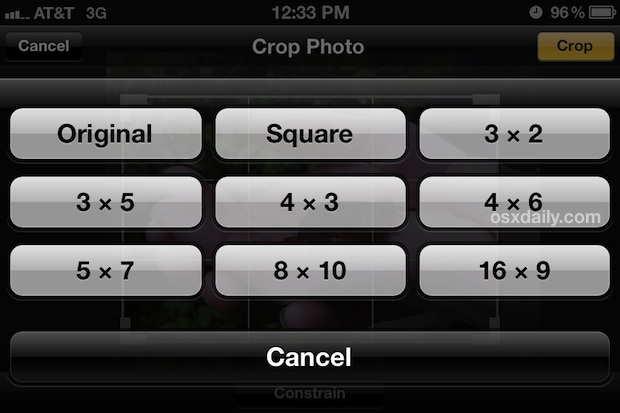 Пропорциональный инструмент обрезки в приложении iOS Photos работает на iPhone или iPad