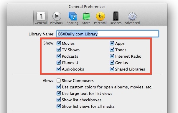 Контролируйте, что находится в боковой панели мультимедиа iTunes