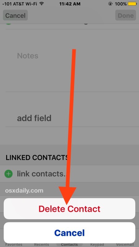 Удаление контакта из iOS