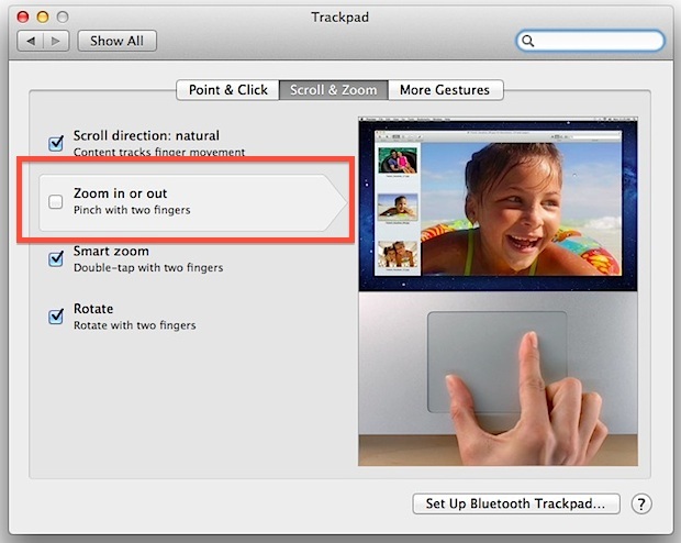 Отключить Pinch для увеличения в Mac OS X