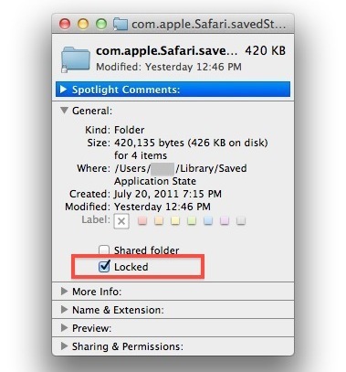 Отключить конкретные приложения из резюме в Mac OS X Lion