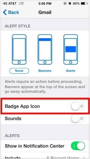 Отключение красных значков приложений значков в iOS