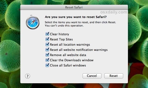 Сбросить верхние сайты Safari