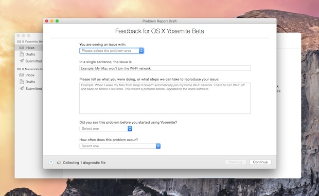 Отправить отзыв о Apple о OS X Yosemite