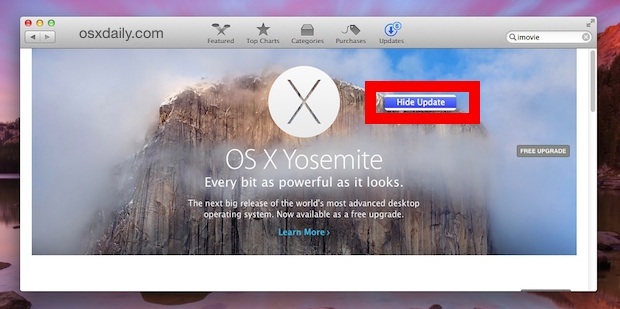 Скрыть OS X Установщик Yosemite из App Store