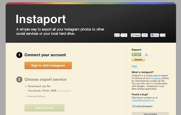 Instaport позволяет экспортировать изображения Instagram на ваш жесткий диск