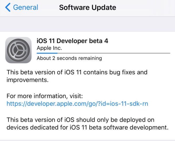 Загрузка iOS 11 beta 4