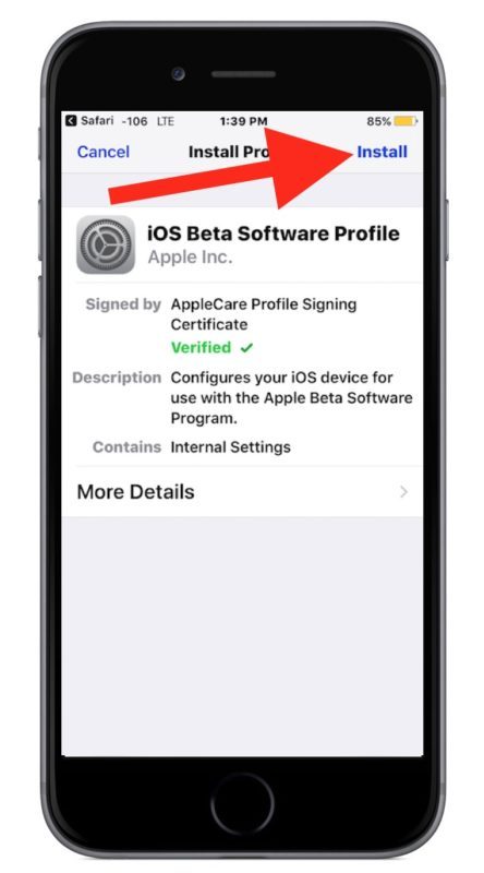 Установите открытый бета-профиль iOS 11 на устройство