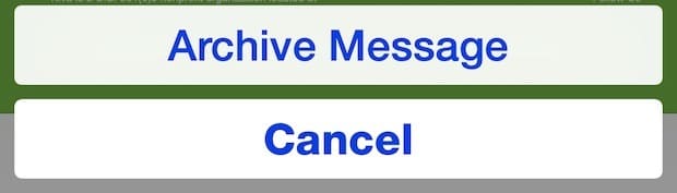 Сообщение подтверждения перед архивированием или удалением электронной почты в iOS