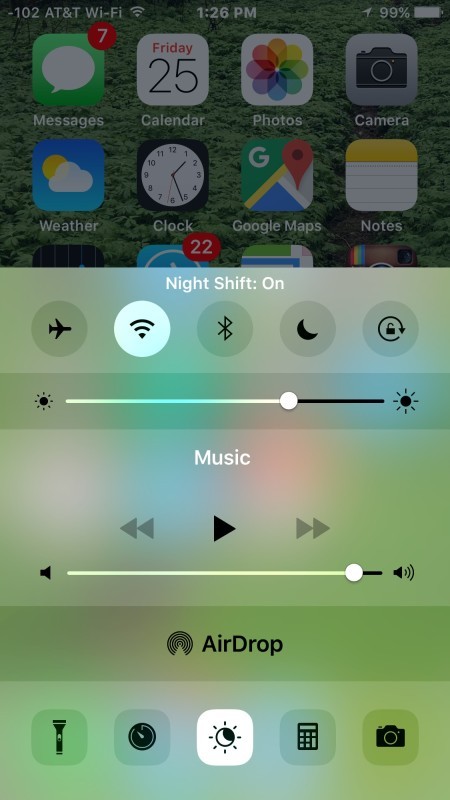 Ночной сдвиг отключен в iOS