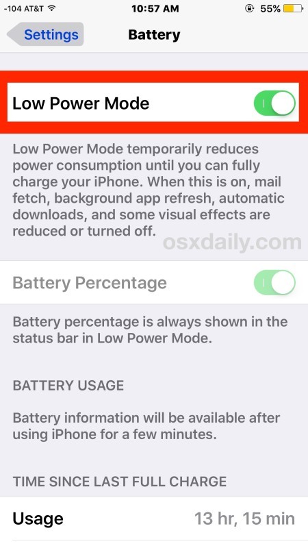Включите режим низкого энергопотребления на iPhone, чтобы значительно увеличить срок службы аккумулятора