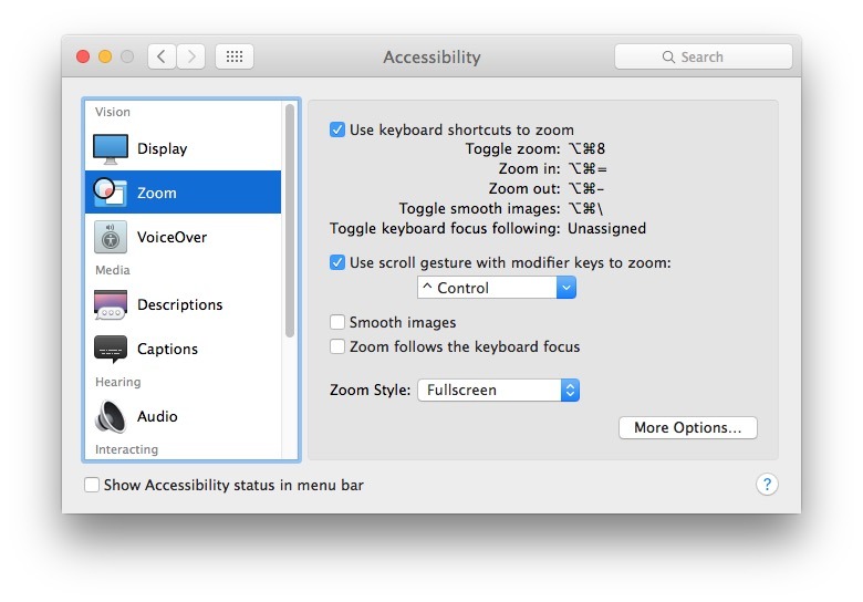 Экран Увеличить в Mac OS X
