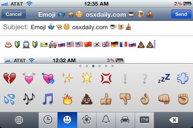 Символы Emoji набираются на iPhone